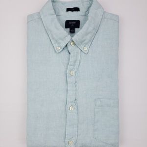 J Crew Large Blue Linen Shirt Slim Fit Mens Spring